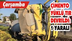 Çimento Yüklü Tır Devrildi: 1 Yaralı