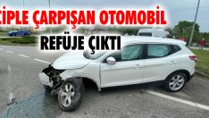 Ciple Çarpışan Otomobil Refüje Çıktı
